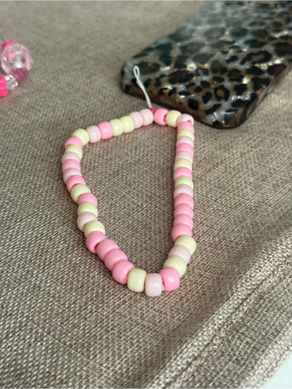 Handmade Kids Pink & Cream Beaded Stretch Bracelet